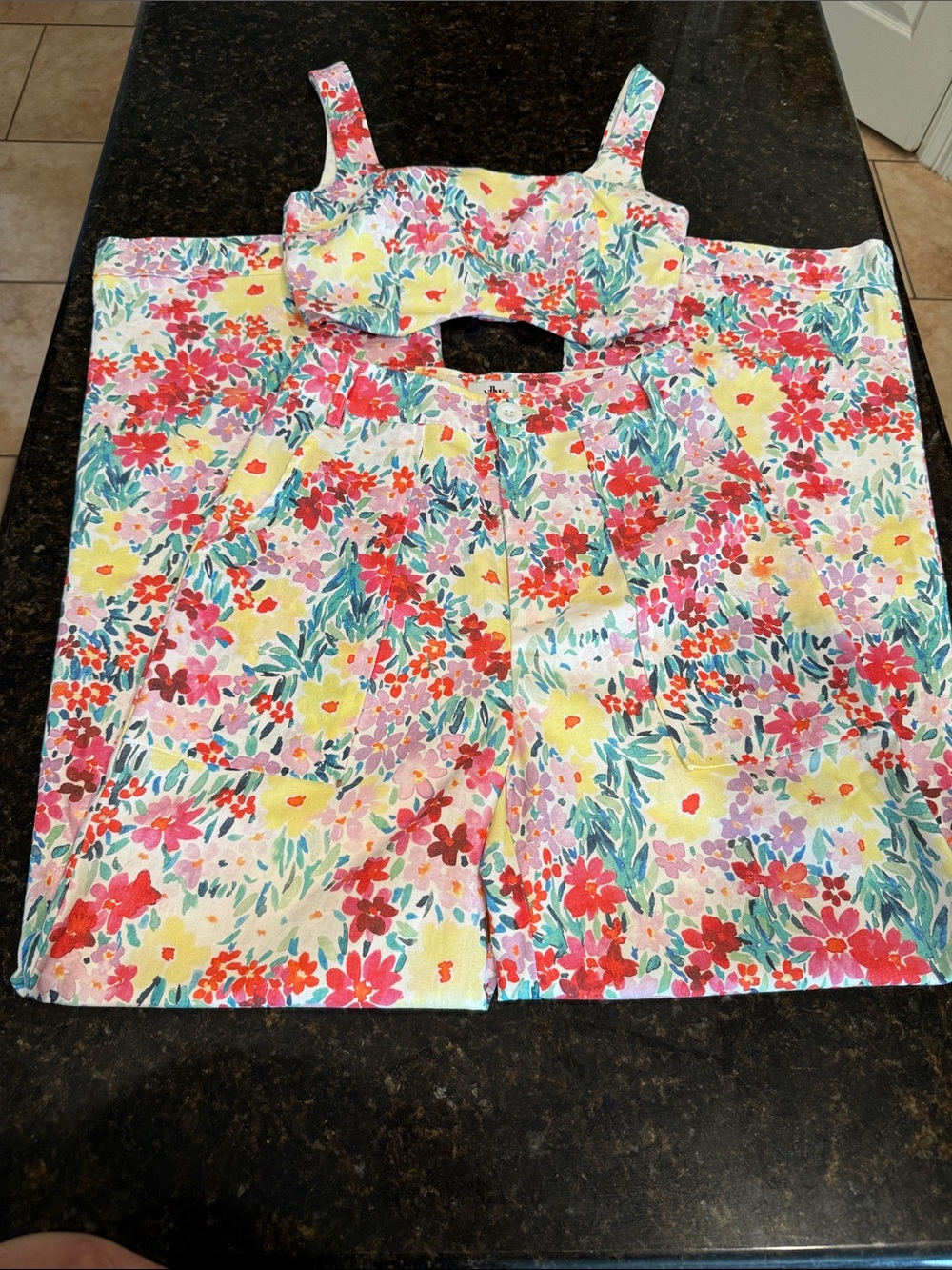Yllw The Label Midsummer French Floral Pant Set Top & Bottom Size Sm XS
